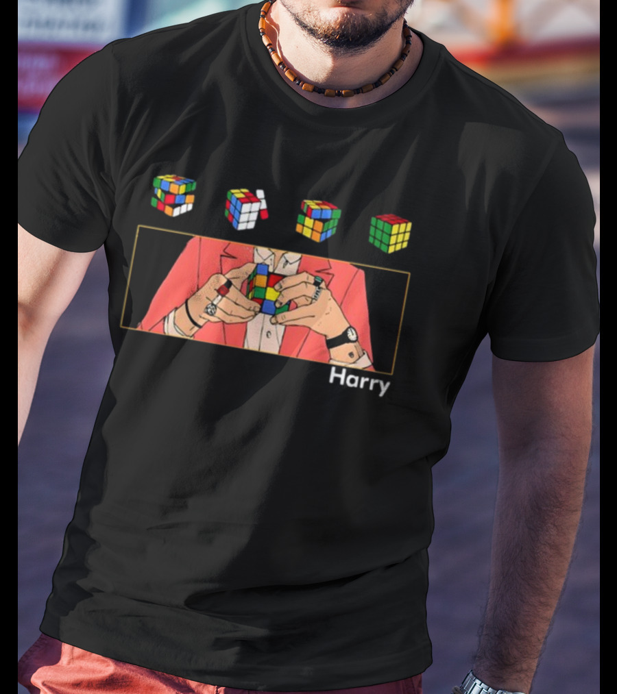 Harry Rubik's Cube Puzzle Hands Colorful Sequence T-Shirt