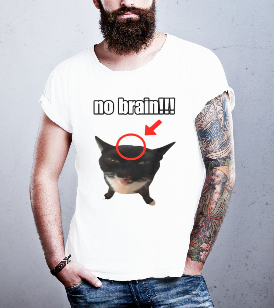 No Brain Cat With Red Circle And Arrow T-Shirt