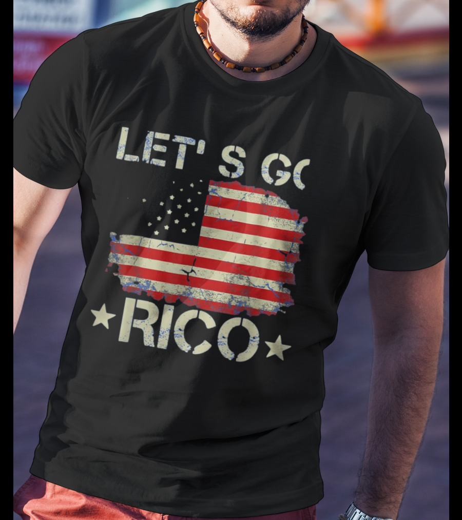 LET'S GO RICO American Flag Text With Star Accents T-Shirt