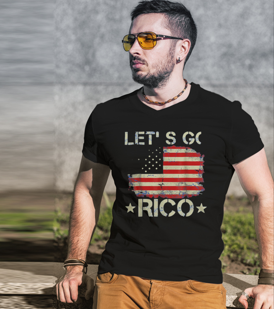 LET'S GO RICO American Flag Text With Star Accents T-Shirt