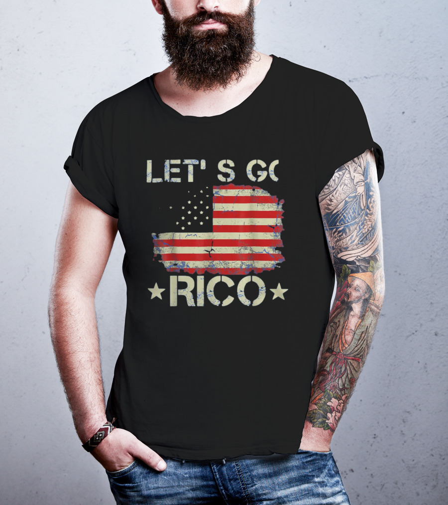 LET'S GO RICO American Flag Text With Star Accents T-Shirt