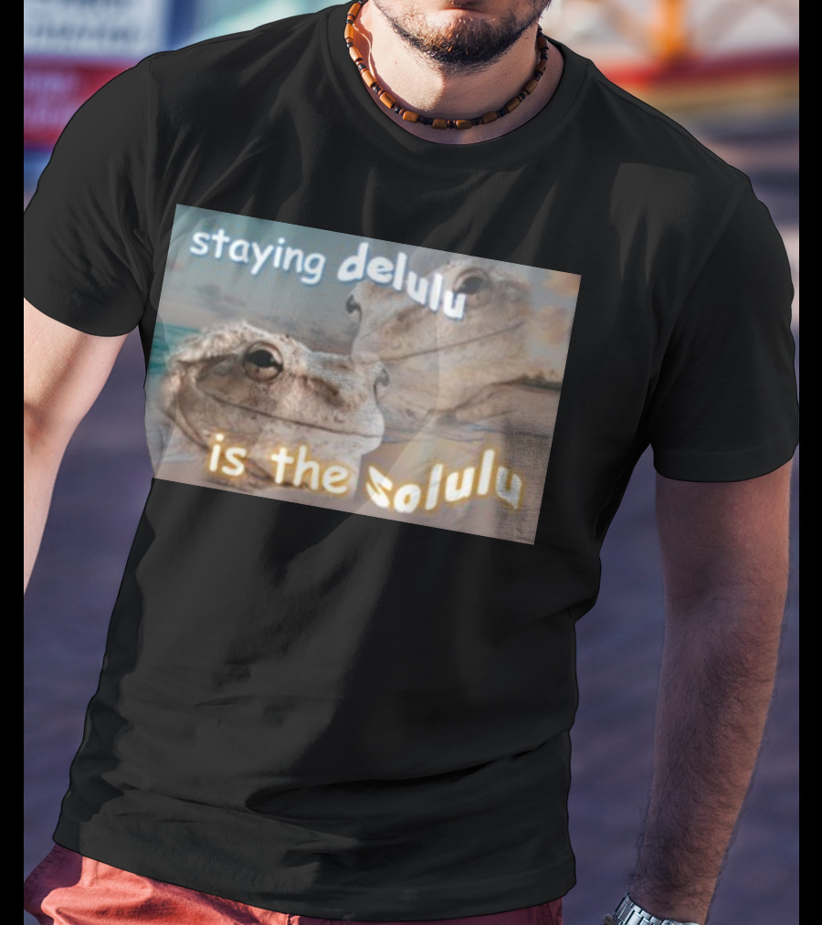 Staying Delulu Is The Solulu Frog Meme Beach Reflection T-Shirt