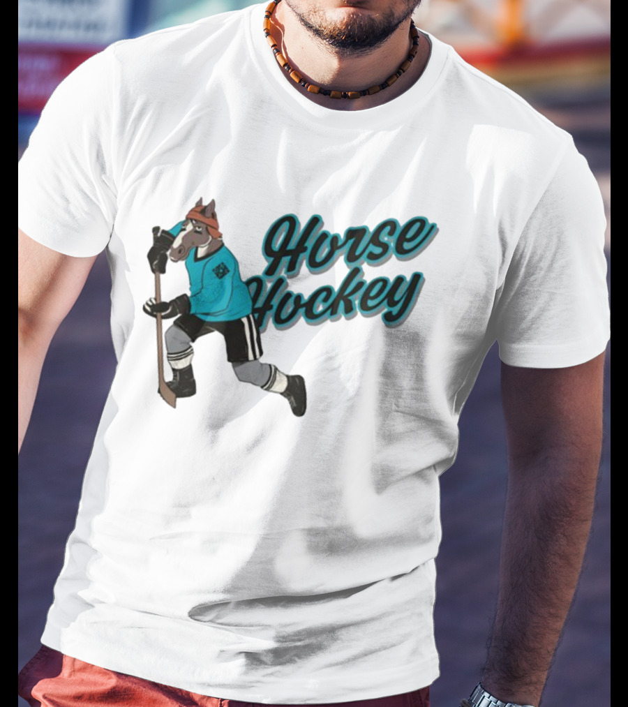 Davidsamsonpodcast Horse Hockey Skating Cartoon Horse With Stick T-Shirt
