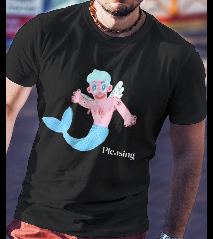 Pleasing Hairy Mermaid Graphic With Wings And Heart Tattoo T-Shirt