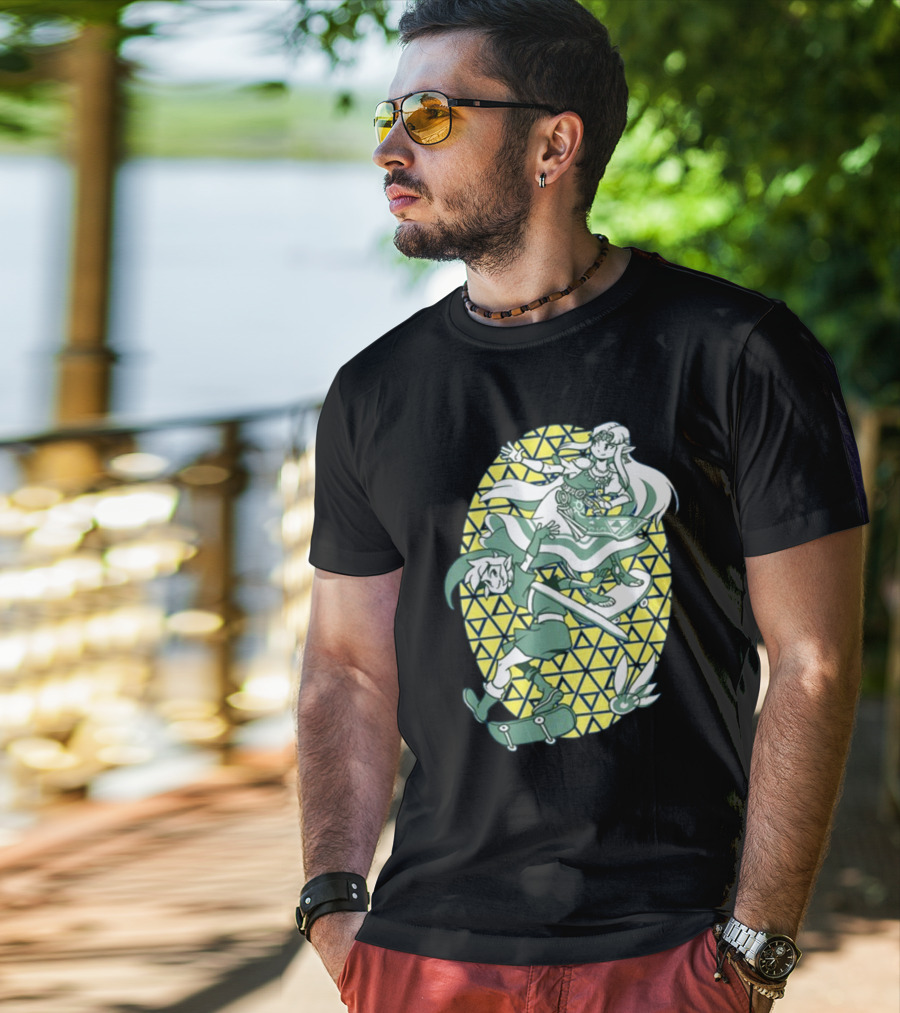 Ocarina Of Grind Link And Zelda Skateboarding Triangles T-Shirt