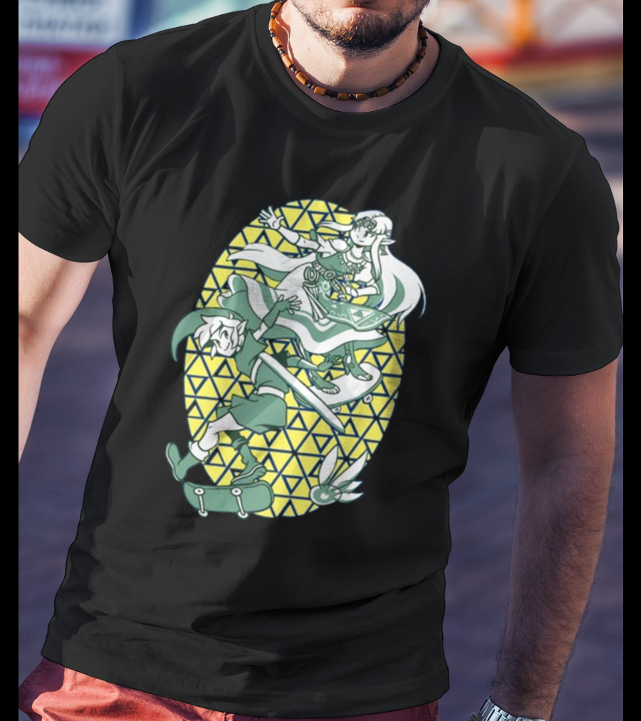 Ocarina Of Grind Link And Zelda Skateboarding Triangles T-Shirt