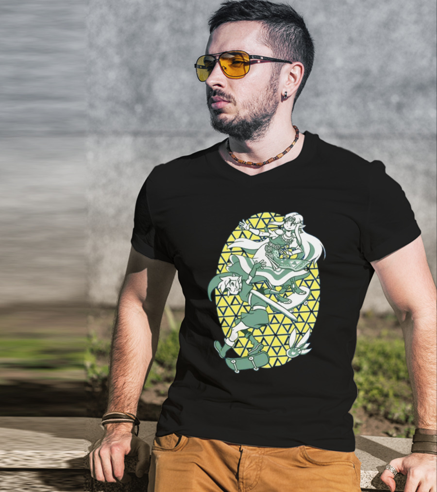 Ocarina Of Grind Link And Zelda Skateboarding Triangles T-Shirt