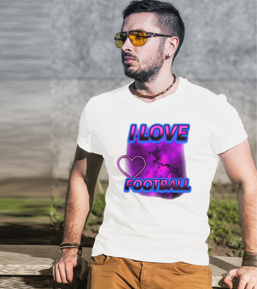 I Love Football Heart Purple Galaxy T-Shirt