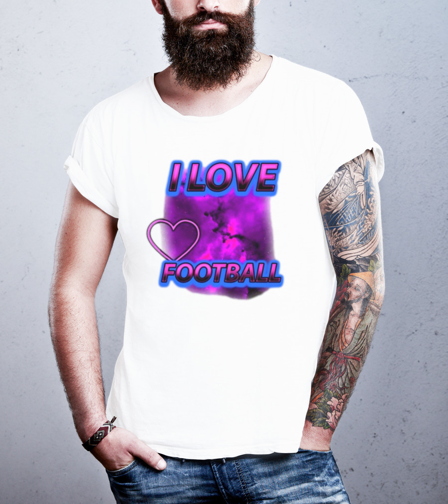 I Love Football Heart Purple Galaxy T-Shirt