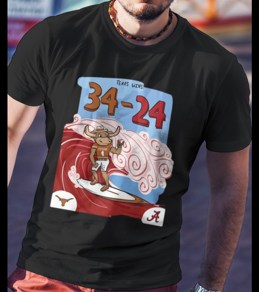 Texas Wins 34 24 Longhorn Surfer Victory Over Alabama T-Shirt
