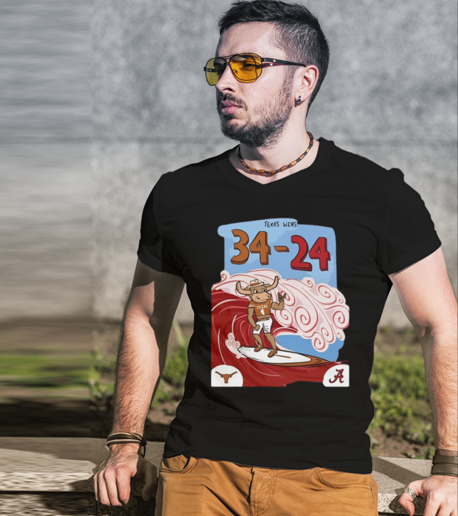 Texas Wins 34 24 Longhorn Surfer Victory Over Alabama T-Shirt
