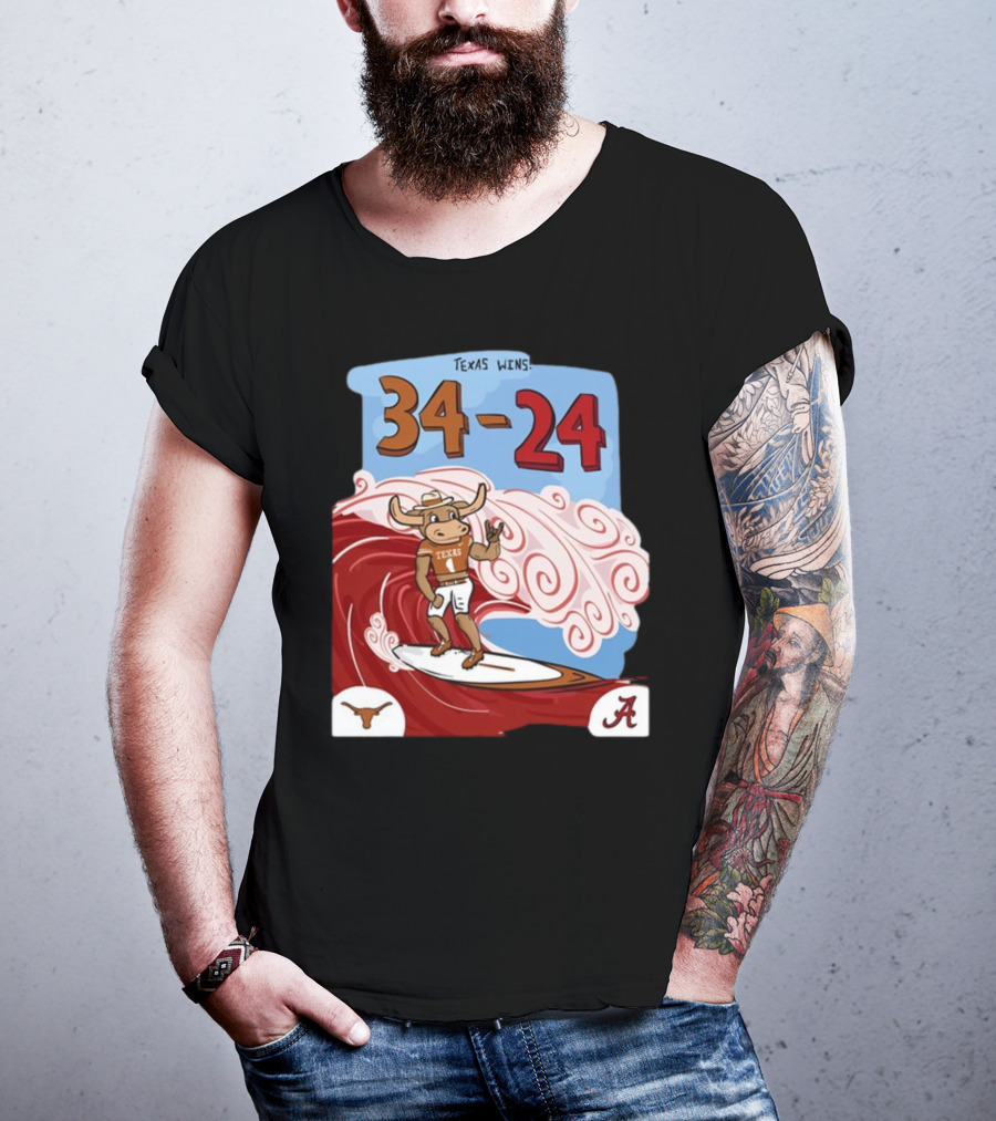 Texas Wins 34 24 Longhorn Surfer Victory Over Alabama T-Shirt