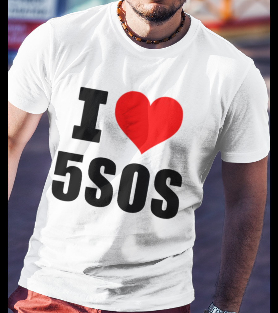 Ashton Irwin Wearing I Love 5SOS Fan Merchandise T-Shirt