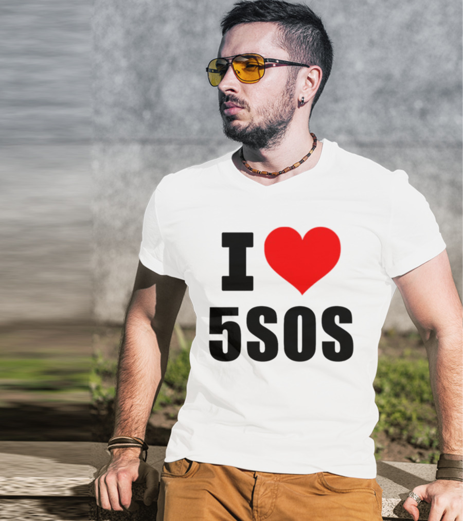 Ashton Irwin Wearing I Love 5SOS Fan Merchandise T-Shirt