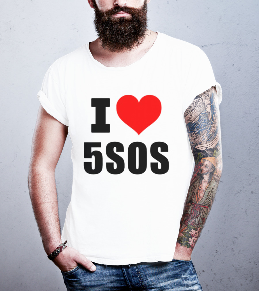 Ashton Irwin Wearing I Love 5SOS Fan Merchandise T-Shirt