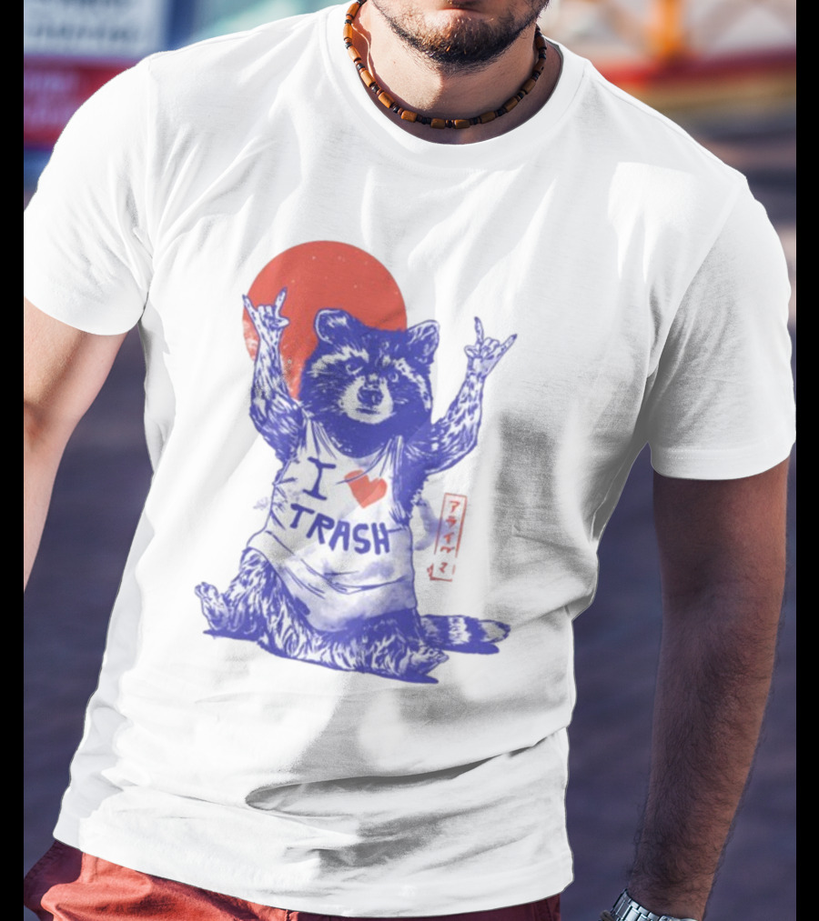 Wickedclothes I Love Trash Raccoon Rock Gesture Red Moon T-Shirt