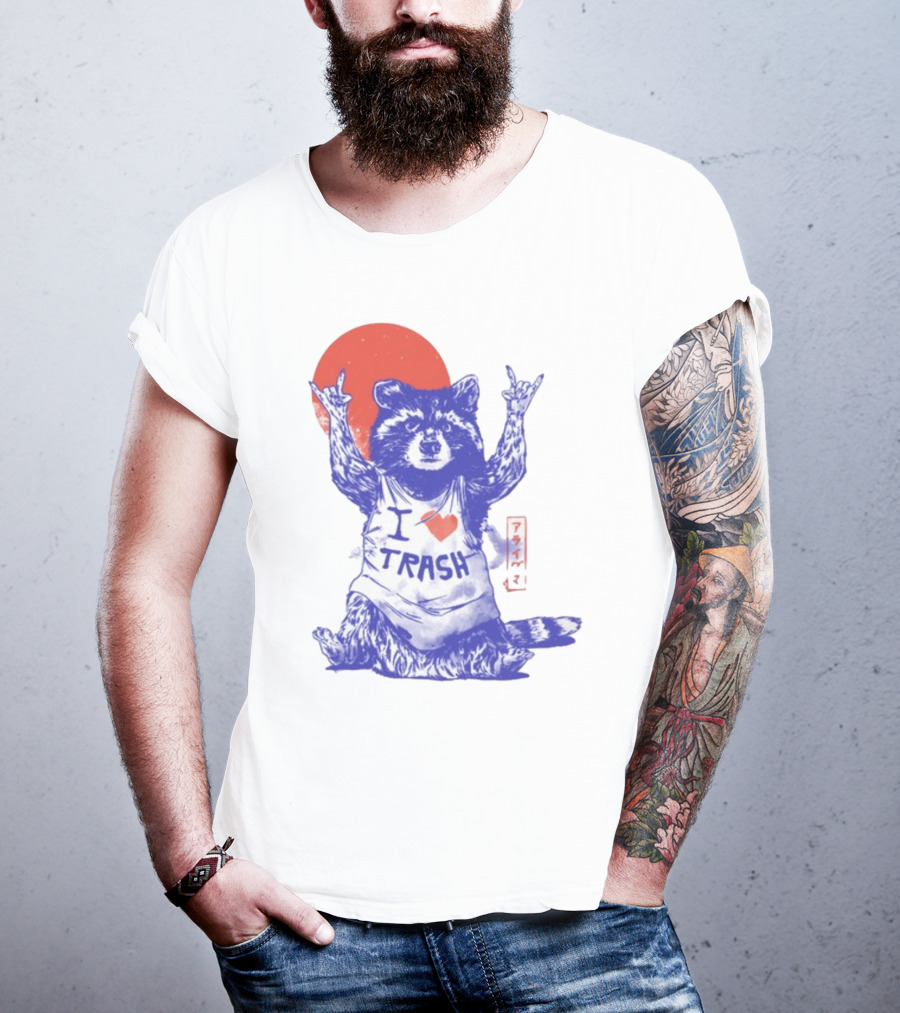 Wickedclothes I Love Trash Raccoon Rock Gesture Red Moon T-Shirt