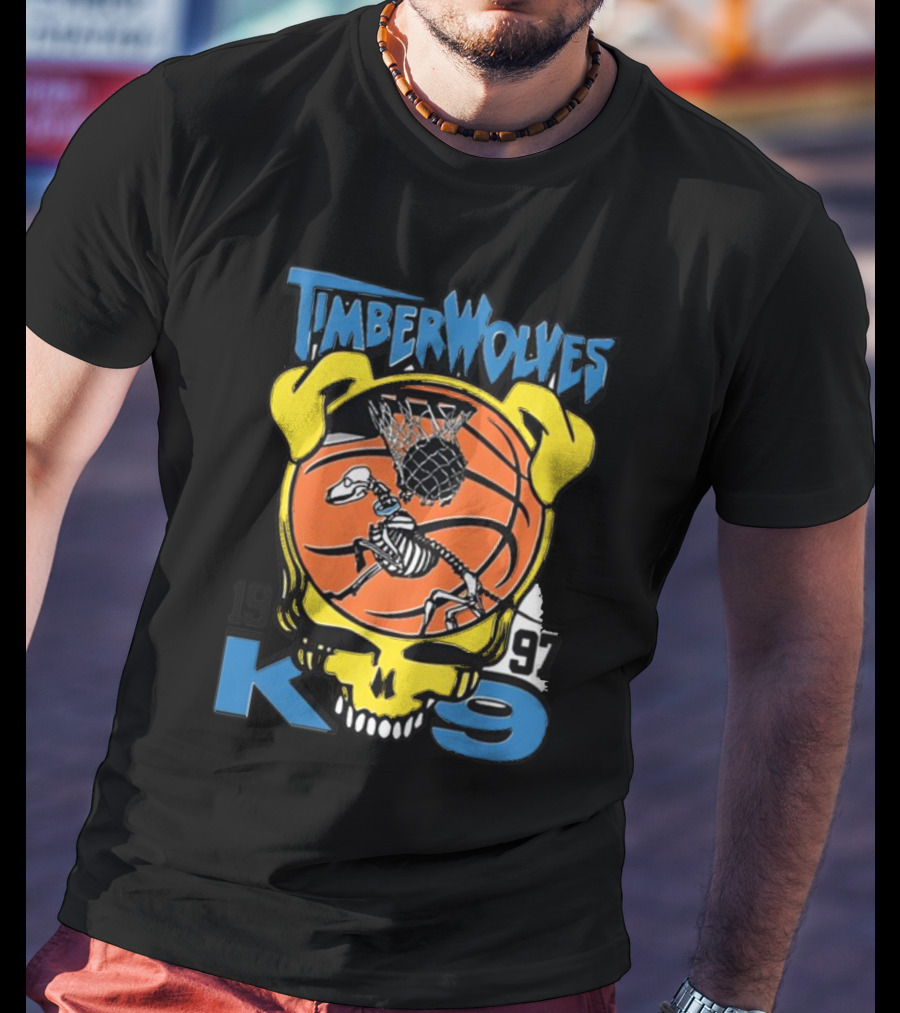 Timberwolves 1997 K-9 Basketball Skeleton Skull T-Shirt