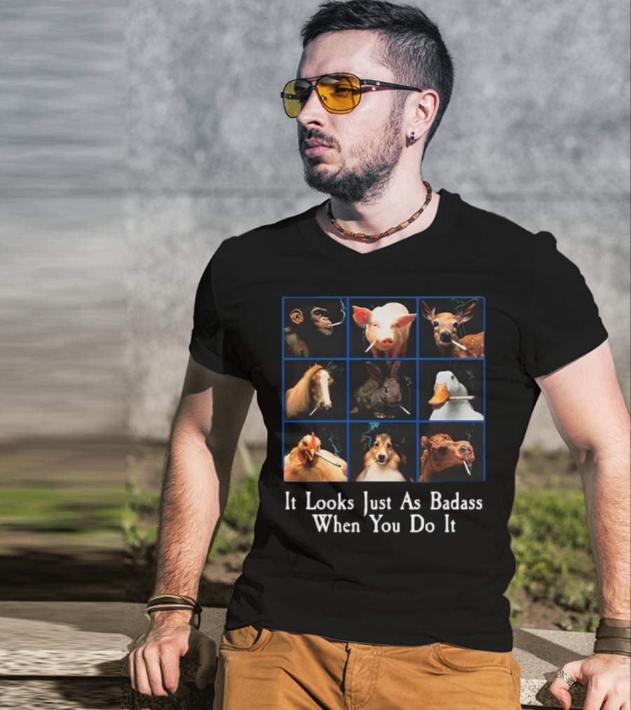 It Looks Just As Badass When You Do It Smoking Animals Grid T-Shirt