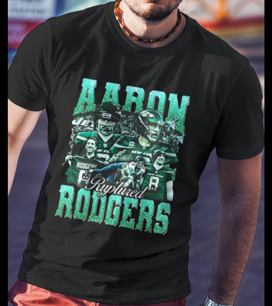 Aaron Rodgers Ruptured Rodgers New York Jets Quarterback Collage T-Shirt
