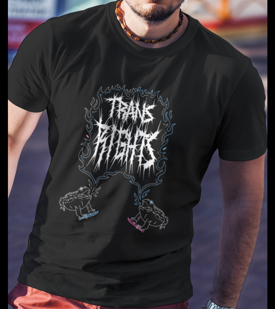 Trans Rights Frogs With Knives And Flames T-Shirt