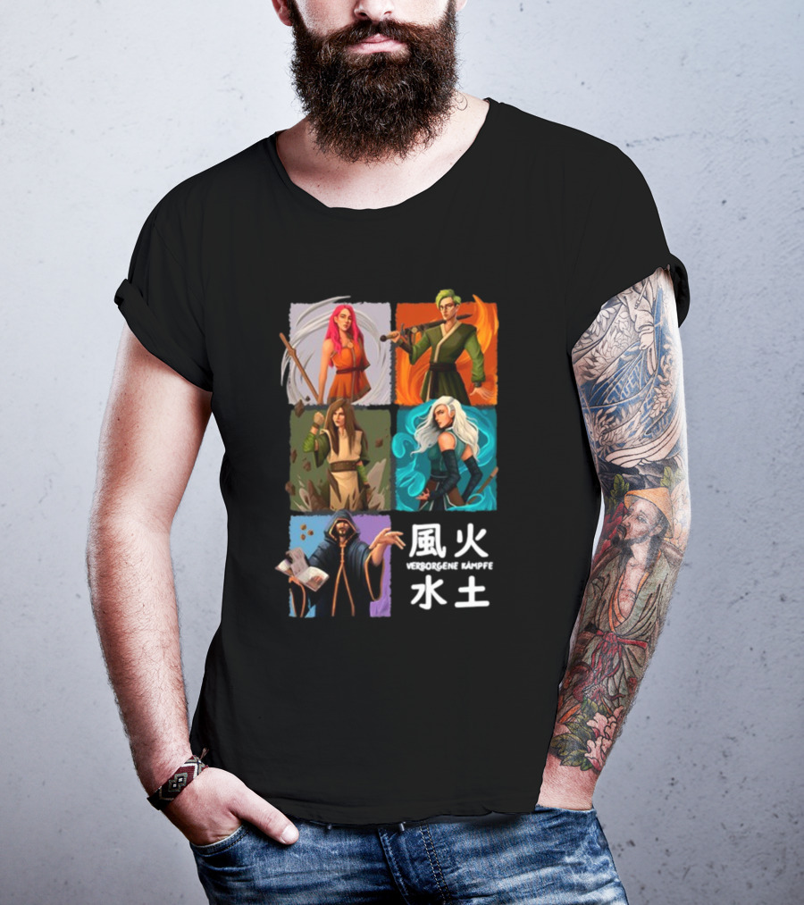 Verborgene Kämpfer Avatar Elemente Wind Feuer Wasser Erde Pen And Paper T-Shirt