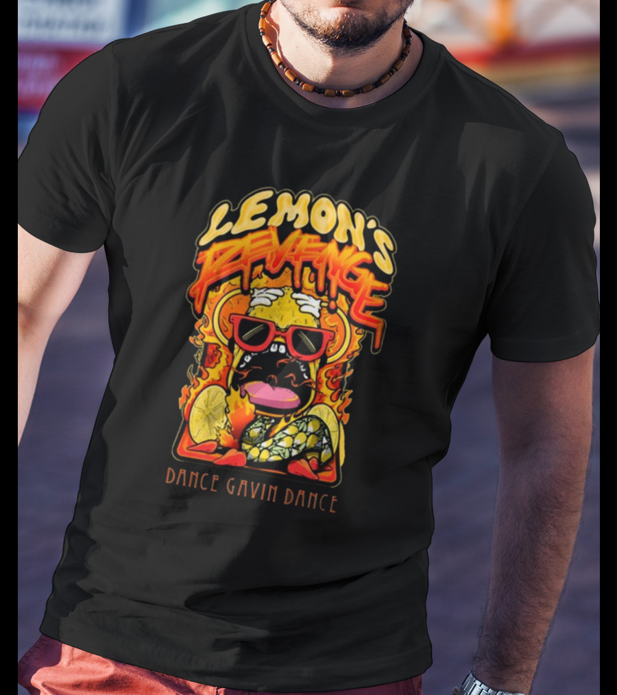 Lemon's Revenge Dance Gavin Dance Flaming Lemon Sunglasses Cartoon T-Shirt