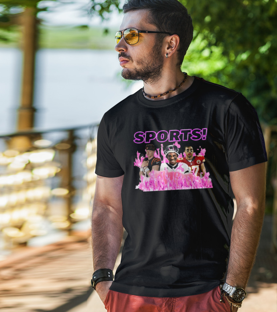SPORTS Sadstreet Sports NFL Football Players Trio Pink Flames T-Shirt