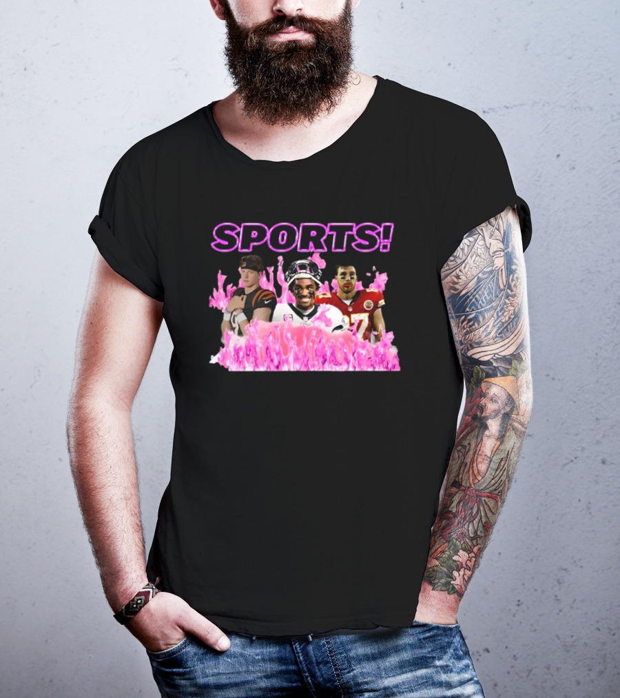 SPORTS Sadstreet Sports NFL Football Players Trio Pink Flames T-Shirt