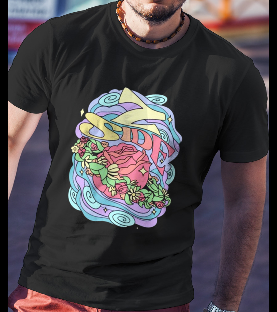 Z Side Colorful Swirl Rose Floral T-Shirt