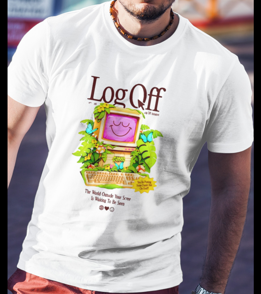 Log Off The World Outside Your Screen Is Waiting To Be Seen Vintage Computer Jungle Aesthetic T-Shirt