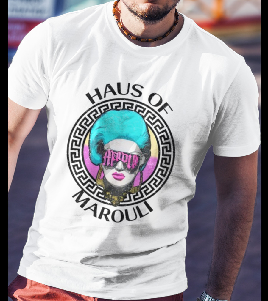 HAUS OF MAROULI Neon Glam Icon With Greek Key Border T-Shirt