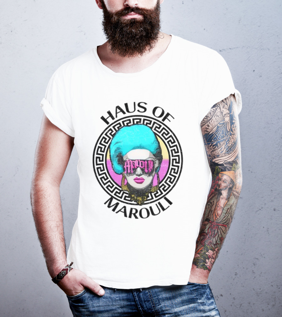 HAUS OF MAROULI Neon Glam Icon With Greek Key Border T-Shirt