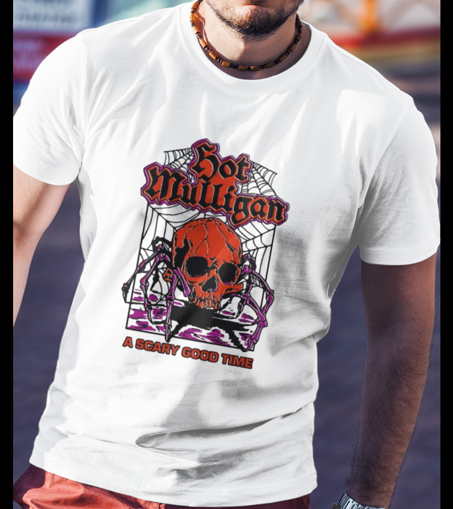 Hot Mulligan Halloween Skull Web A Scary Good Time T-Shirt