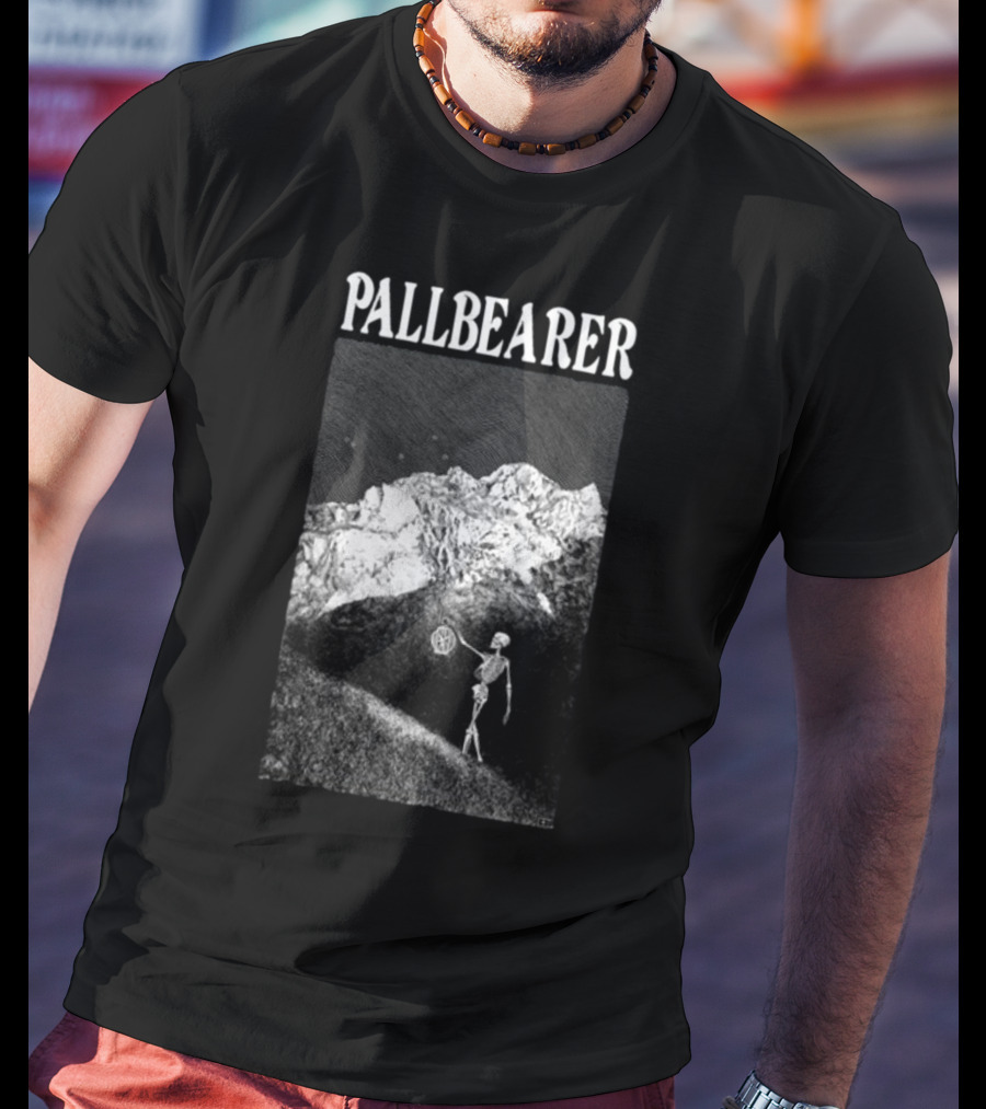 Christian Degn Hermit Pallbearer Skeleton Holding Octagon In Mountainous Landscape T-Shirt