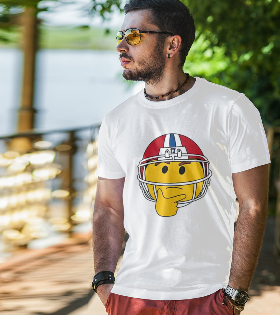 Hmm Moji Curious Thinking Face Football Helmet Red White Blue 17 T-Shirt