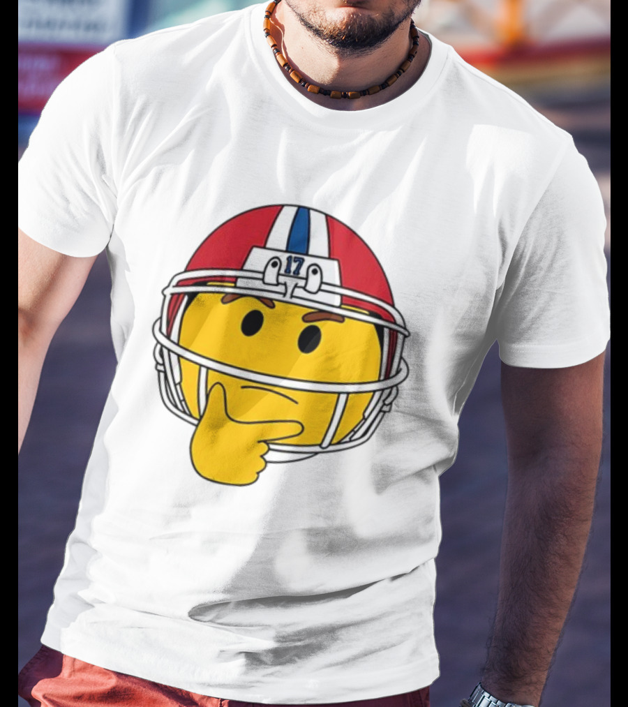 Hmm Moji Curious Thinking Face Football Helmet Red White Blue 17 T-Shirt