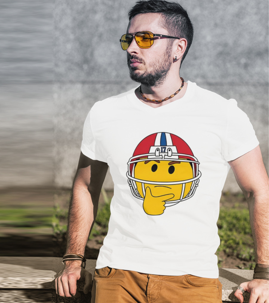 Hmm Moji Curious Thinking Face Football Helmet Red White Blue 17 T-Shirt