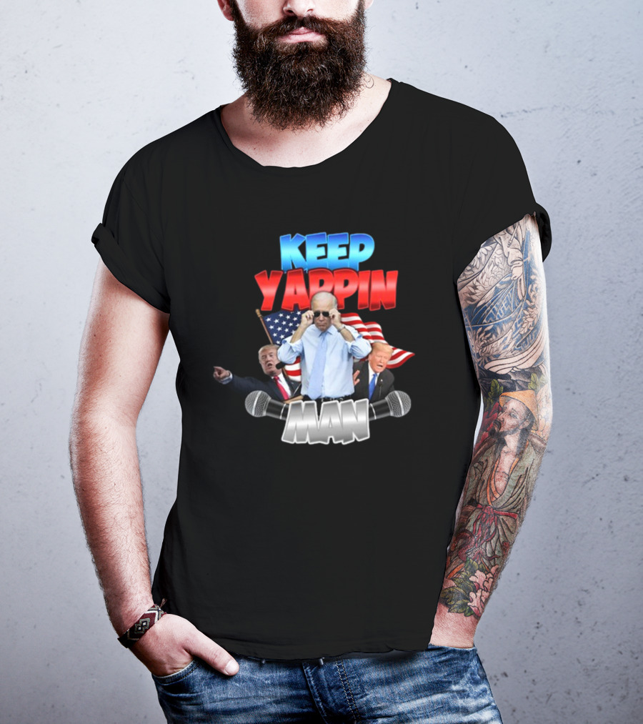Keep Yappin Man American Flag Microphone Design By Designedbytheboys T-Shirt