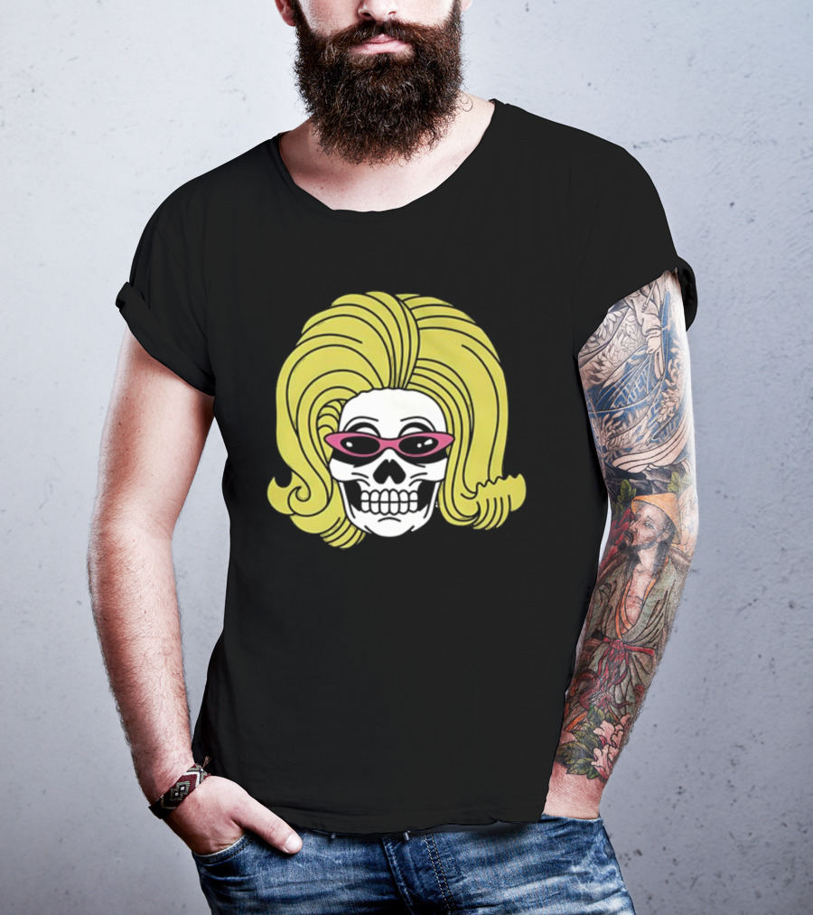 Juno Birch Death Skull Blonde Wig Pink Sunglasses T-Shirt