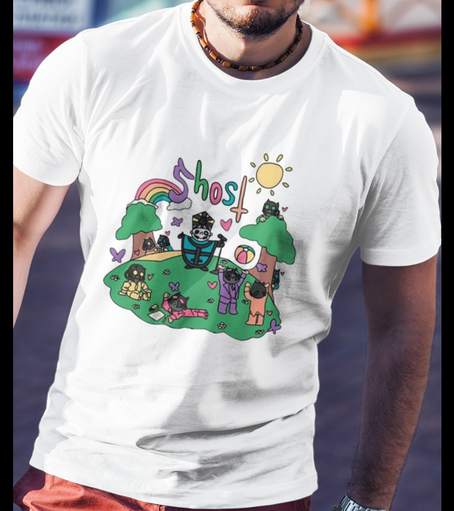 Cardinal Copia Ghost Slipknot Fun Cartoon Scene With Rainbow And Sun T-Shirt