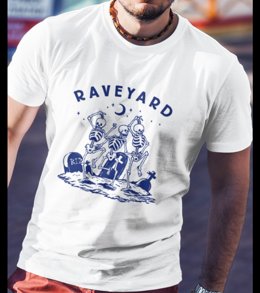 Raveyard Skeleton Dance Under Moon With Tombstones T-Shirt