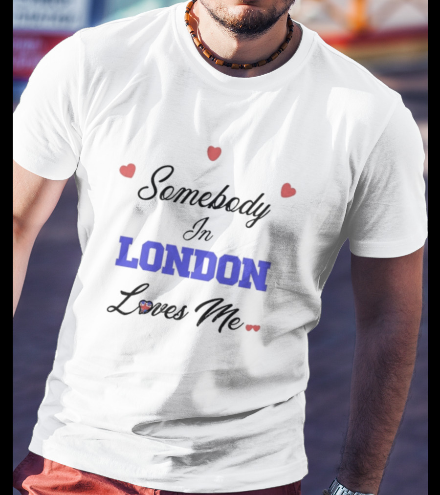 Somebody In London Loves Me Red Heart Accents T-Shirt