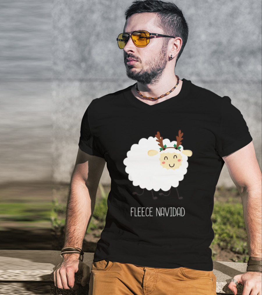 Fleece Navidad Christmas Sheep With Antlers T-Shirt