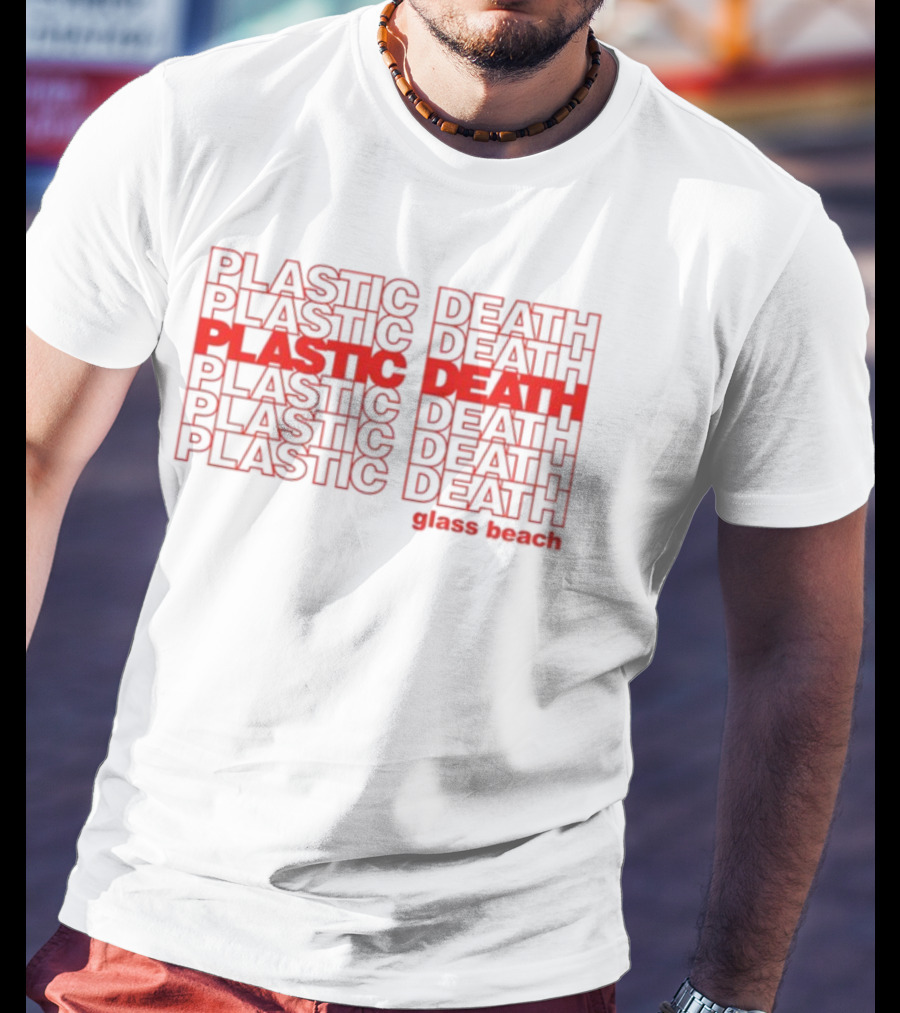 Plastic Death Glass Beach Repeated Text Ringer T-Shirt
