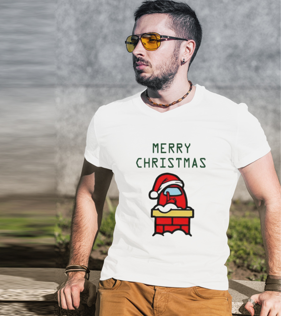 Among Us Santa Red Merry Christmas Chimney Crewmate T-Shirt