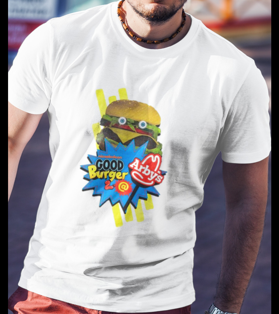 Nickelodeon Good Burger 2 Arby's Collaboration Burger With Eyeballs And Red Arby's T-Shirt