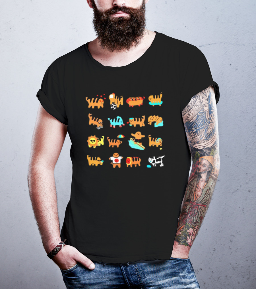 Cheese Puff Tiger Soccer Football Sushi Surfing Cow Pool Sun Tiger T-Shirt