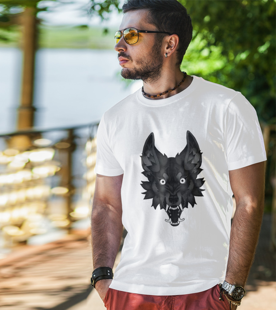 Snarling Wolf Head Monochrome T-Shirt
