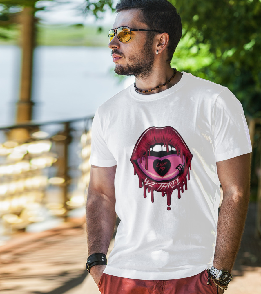 We Three Love Me Dripping Lips Heart Tattoo T-Shirt